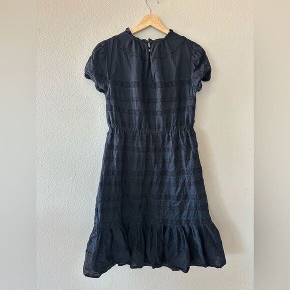 J Crew Black Puff Sleeve Daisy-Chain Knee Length Ruffle Dress - Picture 10 of 10